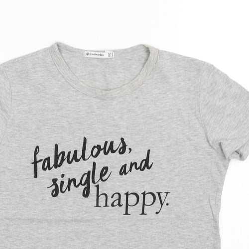 Stradivarius Womens Grey  Cotton Basic T-Shirt Size S Round Neck