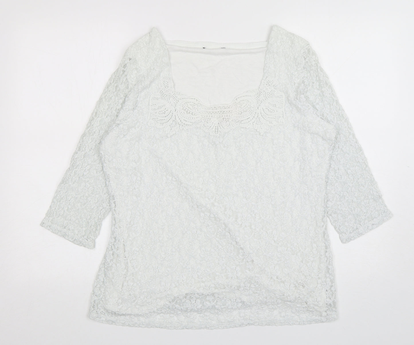 Marks and Spencer Womens White Floral Polyamide Basic T-Shirt Size 20 Square Neck