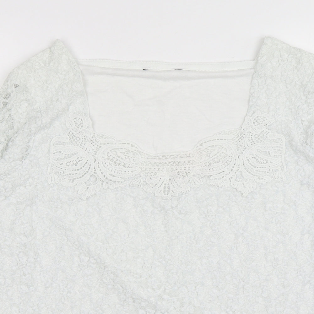 Marks and Spencer Womens White Floral Polyamide Basic T-Shirt Size 20 Square Neck
