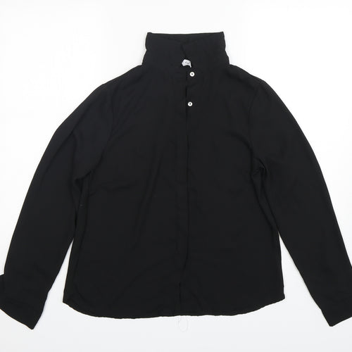 Golden Live Womens Black  Polyester Basic Button-Up Size M Collared