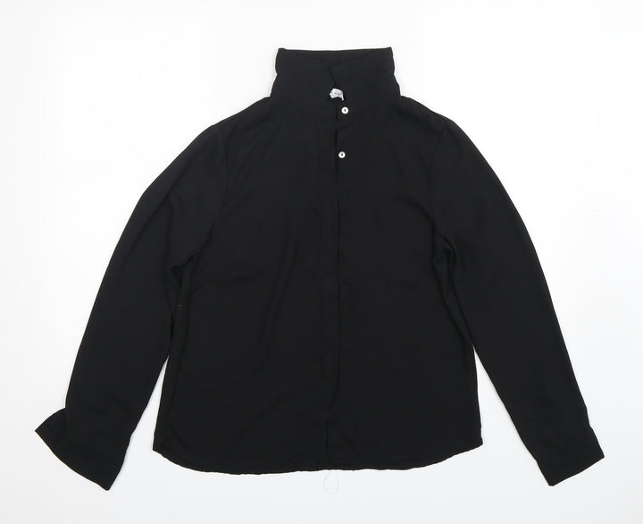 Golden Live Womens Black  Polyester Basic Button-Up Size M Collared