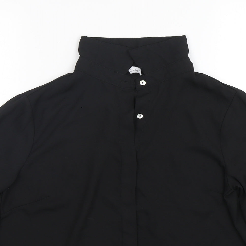 Golden Live Womens Black  Polyester Basic Button-Up Size M Collared