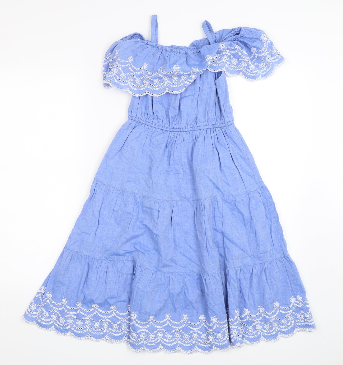 TU Girls Blue  Cotton A-Line  Size 6 Years  Off the Shoulder Pullover