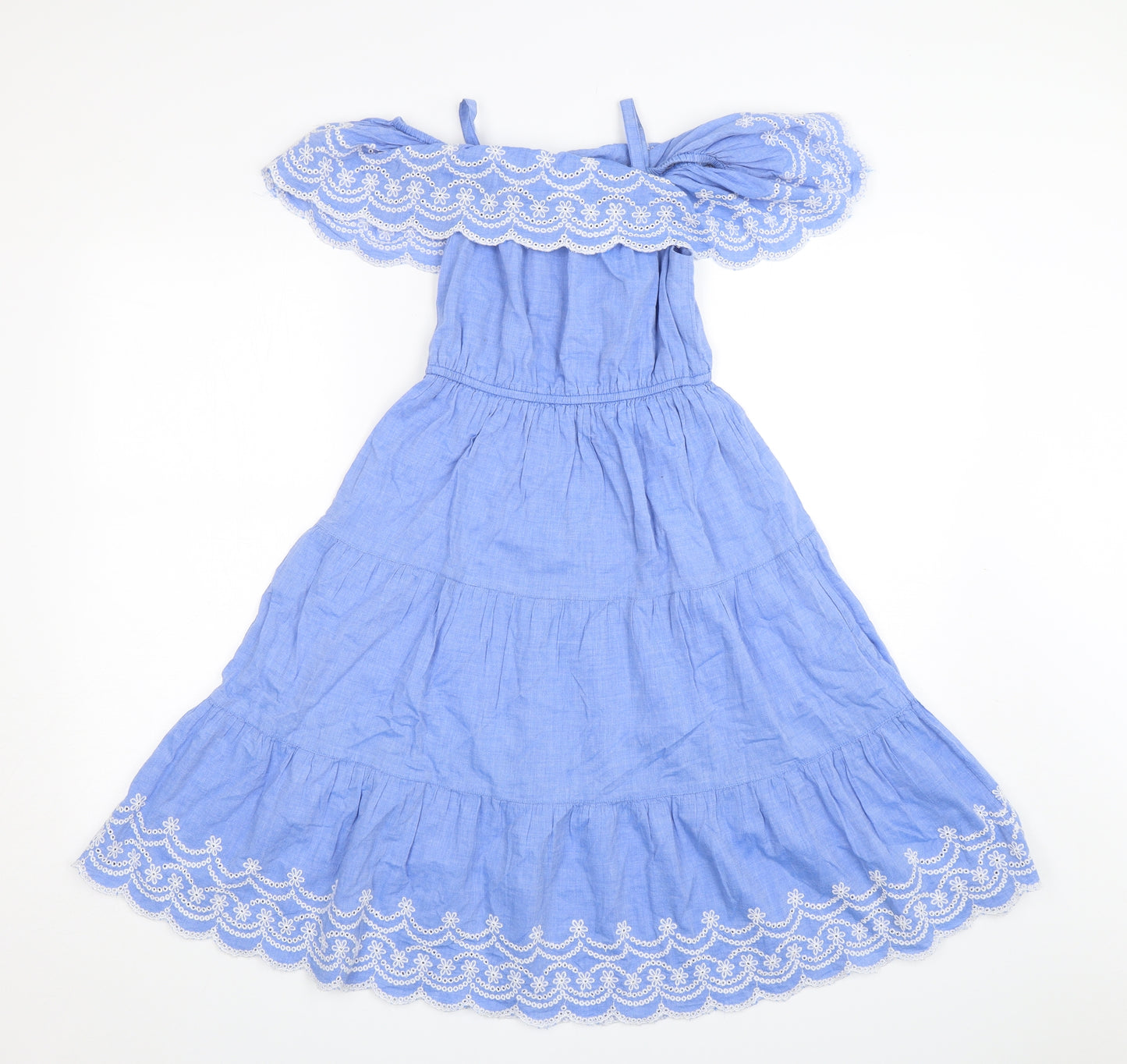 TU Girls Blue  Cotton A-Line  Size 6 Years  Off the Shoulder Pullover