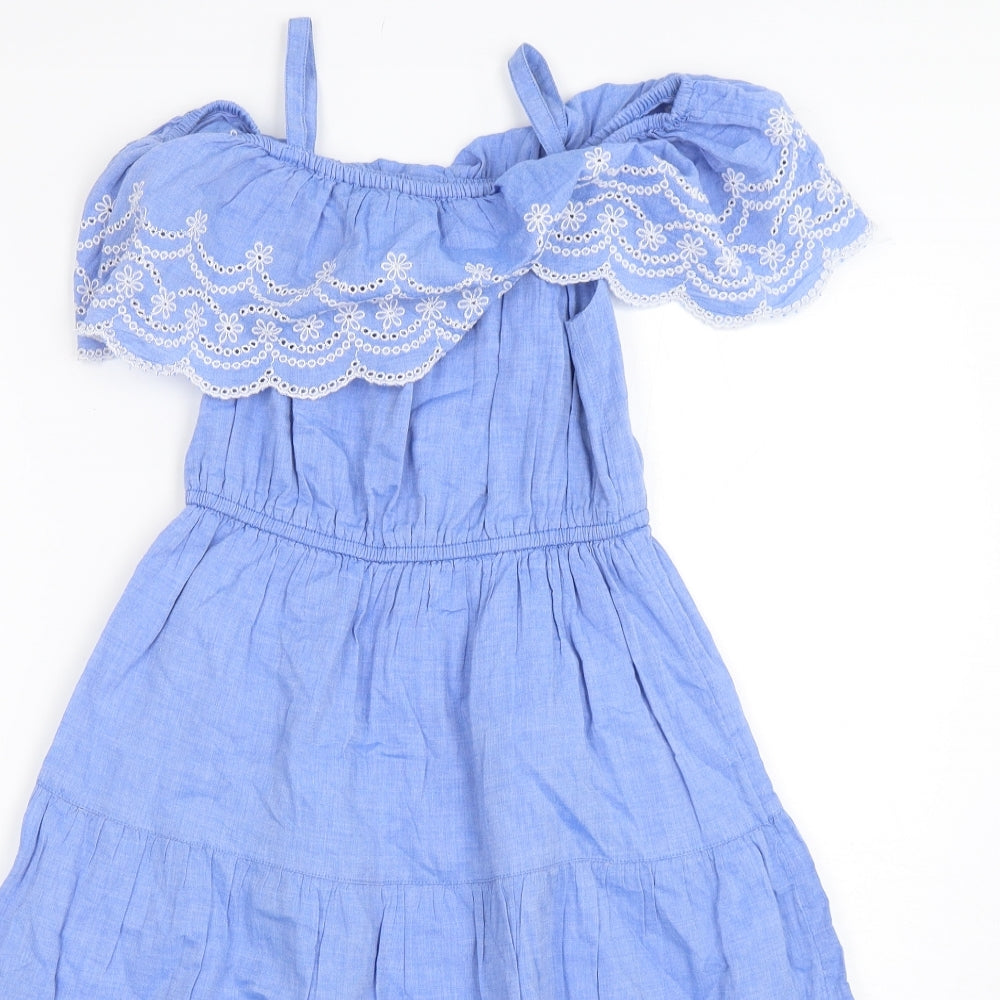TU Girls Blue  Cotton A-Line  Size 6 Years  Off the Shoulder Pullover