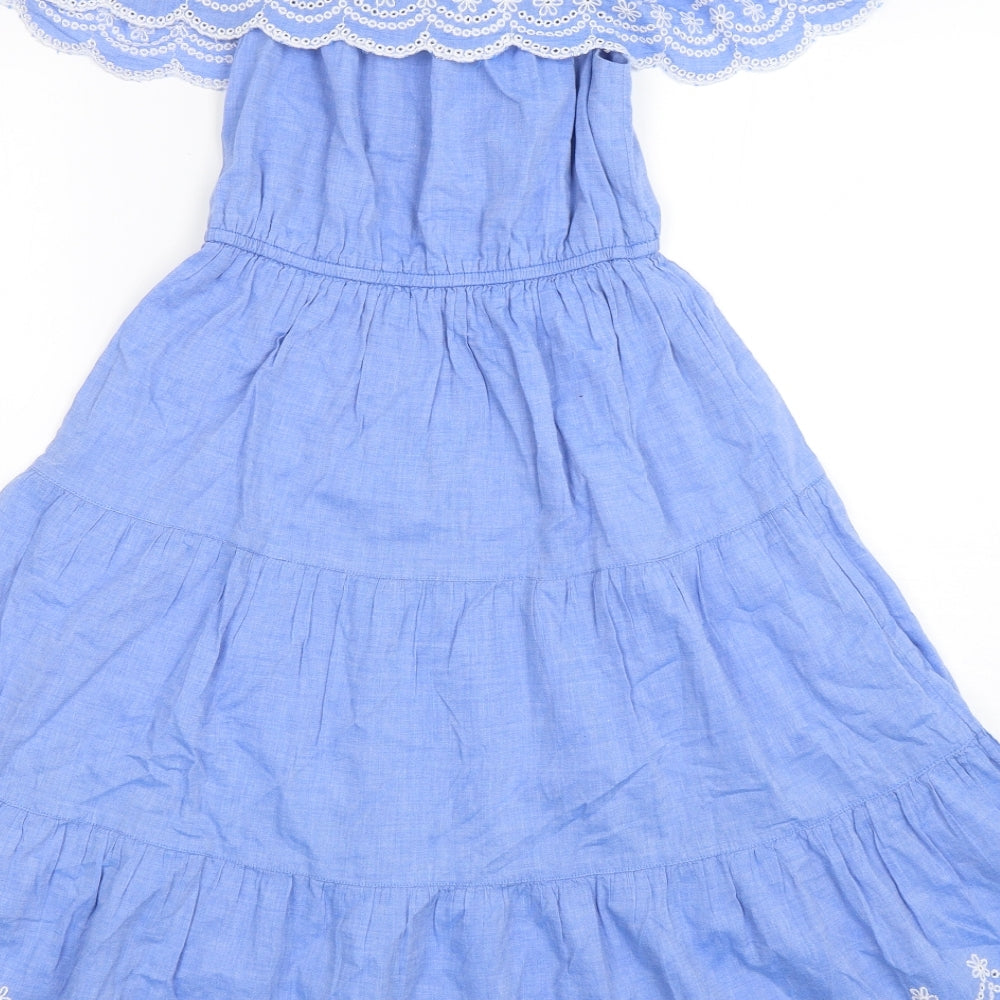 TU Girls Blue  Cotton A-Line  Size 6 Years  Off the Shoulder Pullover