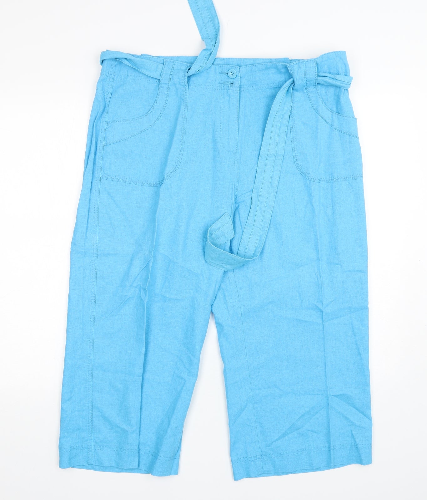 Marks and Spencer Womens Blue  Linen Cropped Trousers Size 18 L21 in Regular