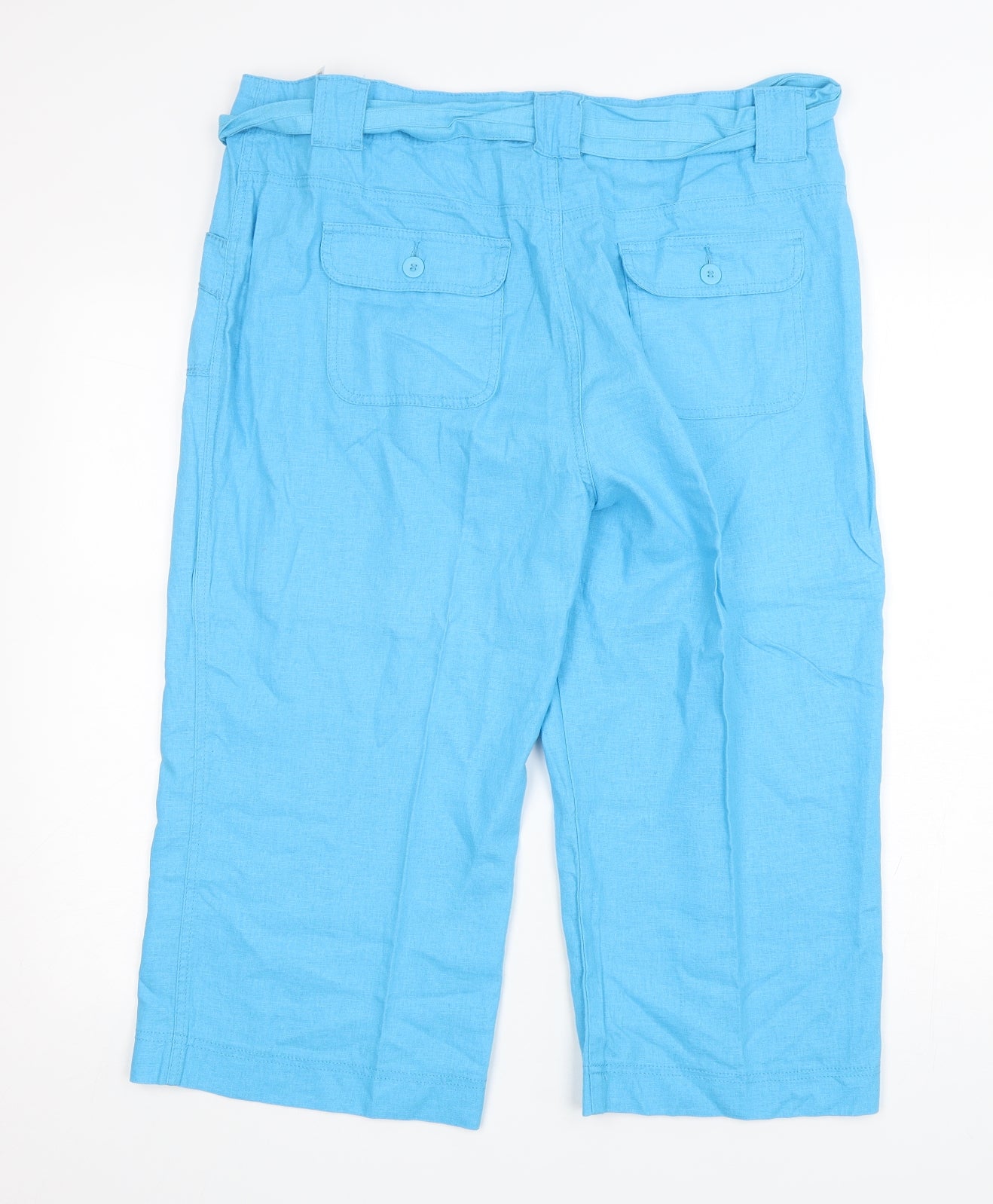 Marks and Spencer Womens Blue  Linen Cropped Trousers Size 18 L21 in Regular