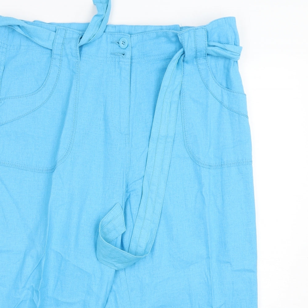Marks and Spencer Womens Blue  Linen Cropped Trousers Size 18 L21 in Regular
