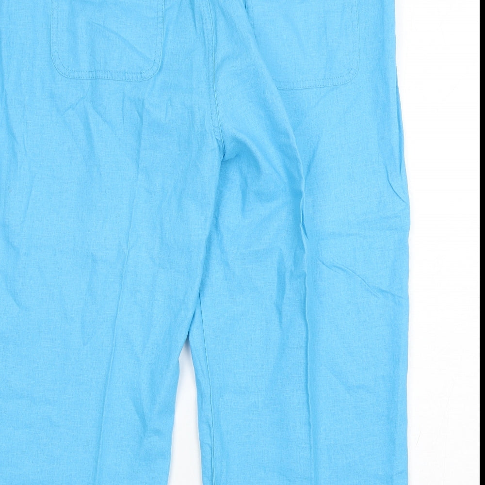 Marks and Spencer Womens Blue  Linen Cropped Trousers Size 18 L21 in Regular
