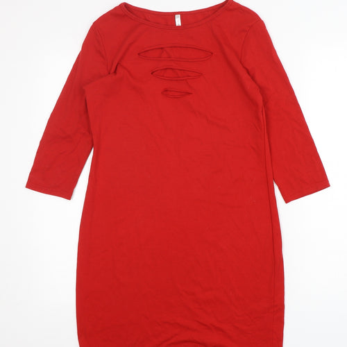 Wanna This Womens Red  Polyester T-Shirt Dress  Size L  Round Neck Pullover