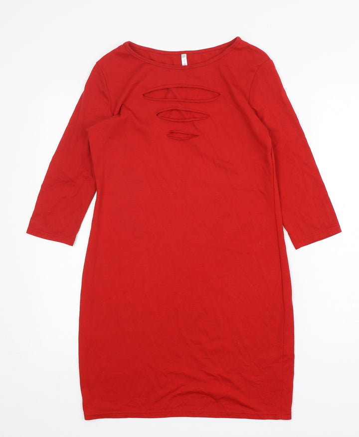 Wanna This Womens Red  Polyester T-Shirt Dress  Size L  Round Neck Pullover
