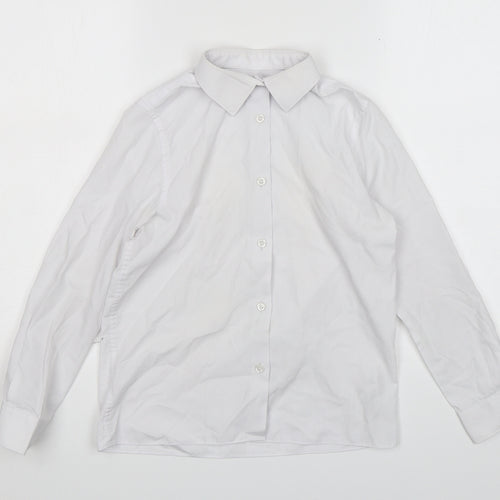 Marks and Spencer Girls White  Polyester Basic Button-Up Size 9-10 Years Collared Button