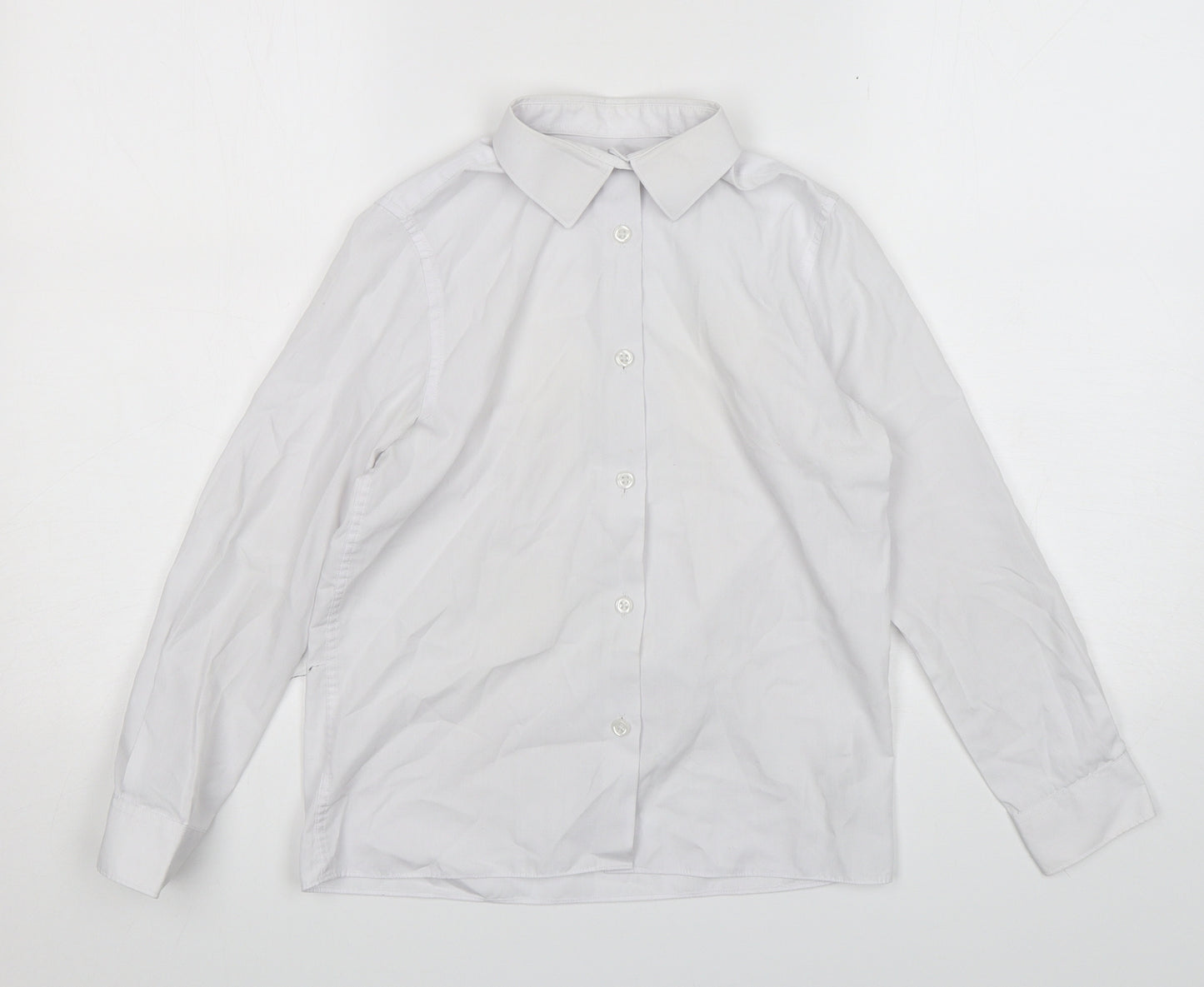 Marks and Spencer Girls White  Polyester Basic Button-Up Size 9-10 Years Collared Button