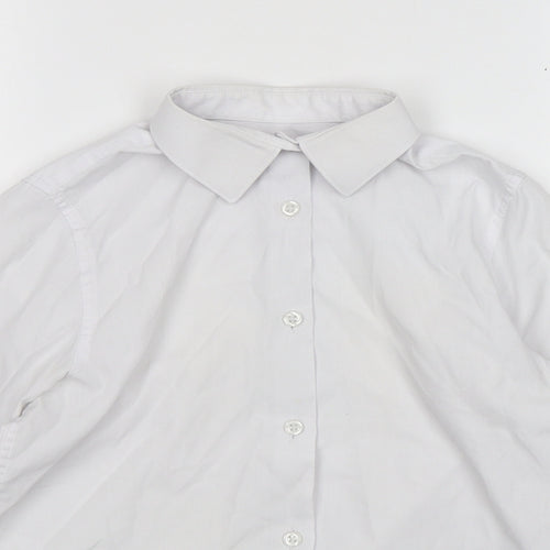 Marks and Spencer Girls White  Polyester Basic Button-Up Size 9-10 Years Collared Button