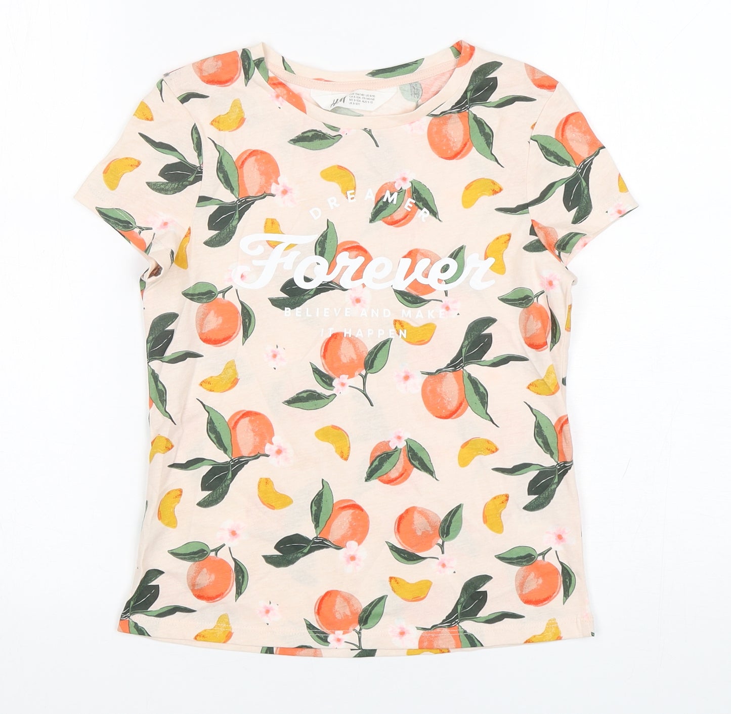 H&M Girls Multicoloured Geometric Cotton Basic T-Shirt Size 9-10 Years Round Neck Pullover