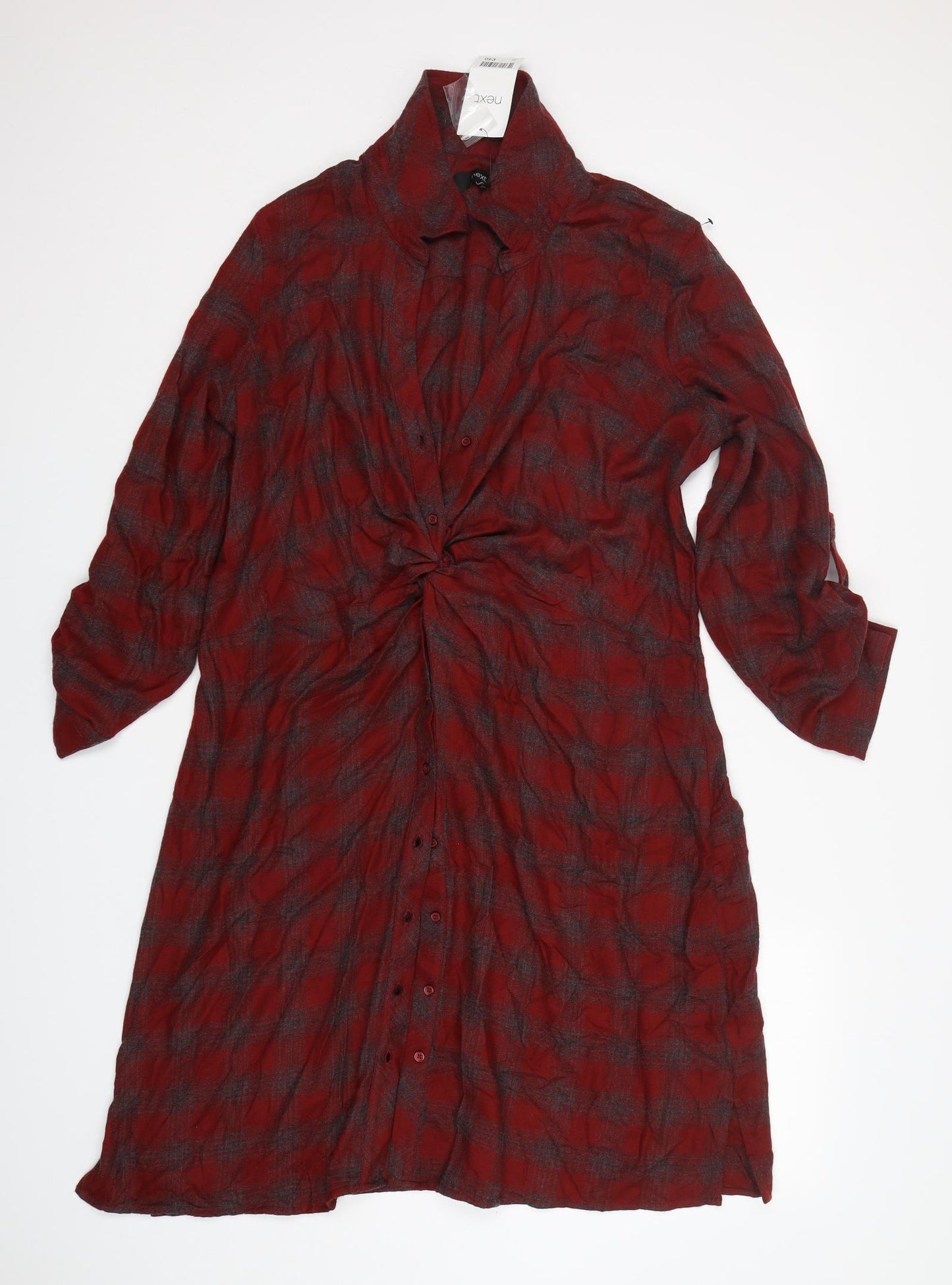 NEXT Womens Red Plaid Viscose Shirt Dress  Size 20  Collared