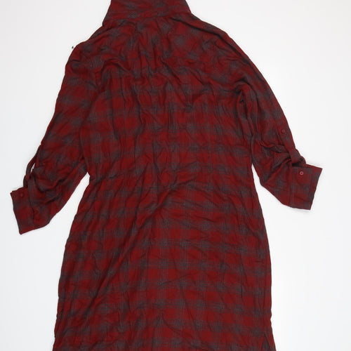 NEXT Womens Red Plaid Viscose Shirt Dress  Size 20  Collared