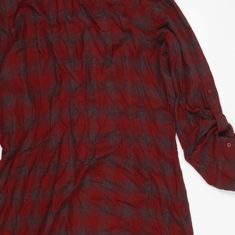 NEXT Womens Red Plaid Viscose Shirt Dress  Size 20  Collared