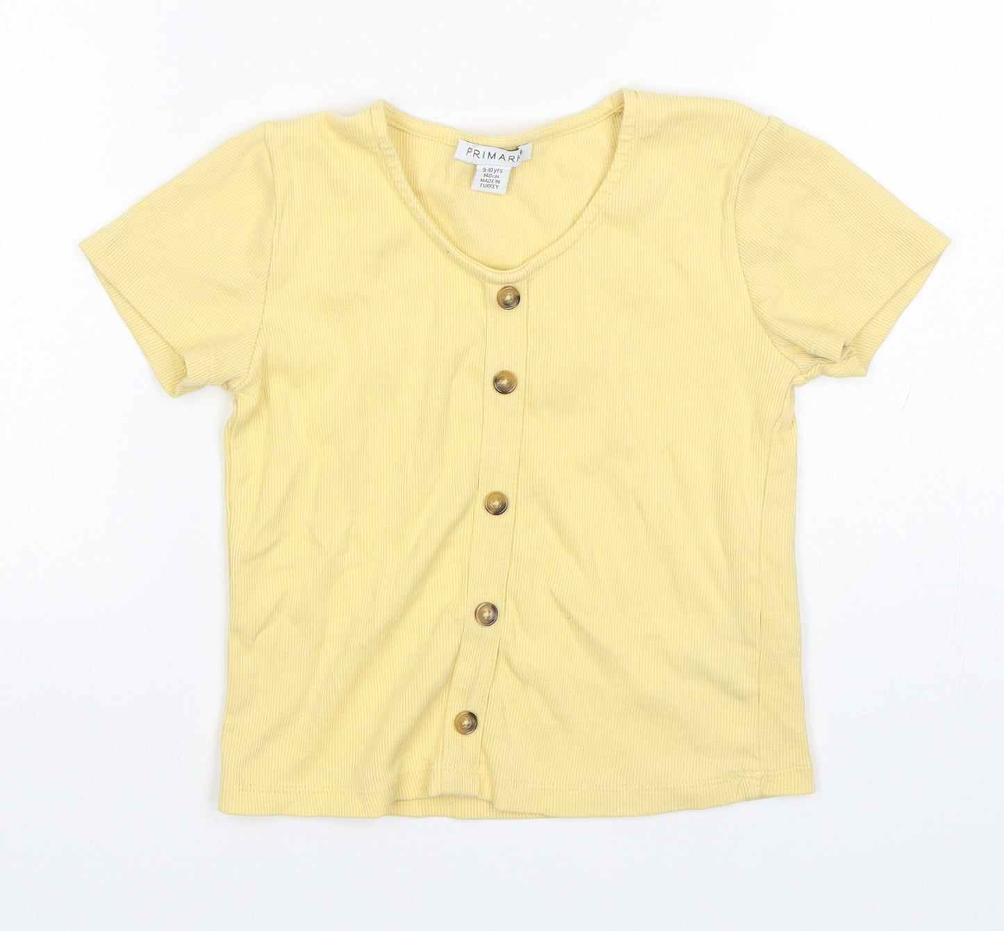 Primark Girls Yellow  Cotton Basic T-Shirt Size 9-10 Years Roll Neck Pullover
