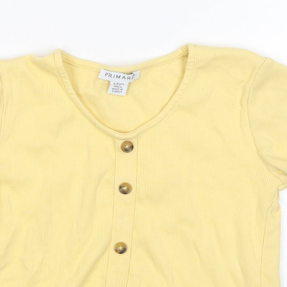Primark Girls Yellow  Cotton Basic T-Shirt Size 9-10 Years Roll Neck Pullover