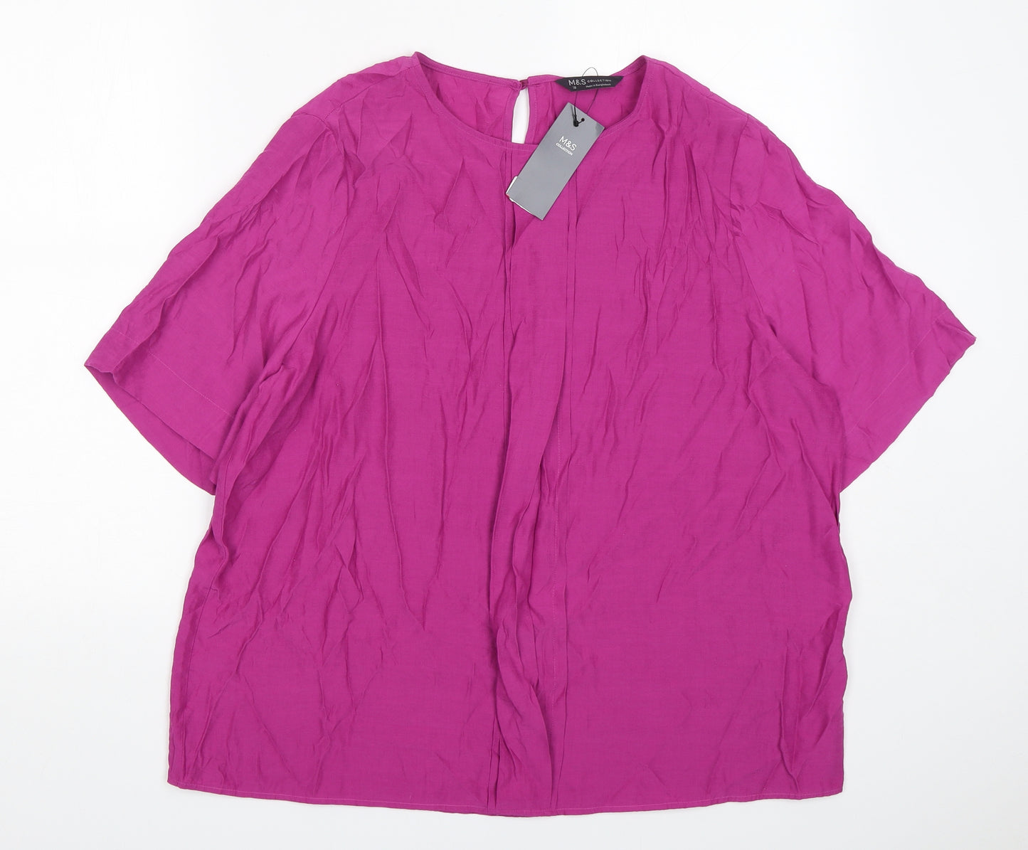 Marks and Spencer Womens Purple  Viscose Basic Blouse Size 18 Round Neck