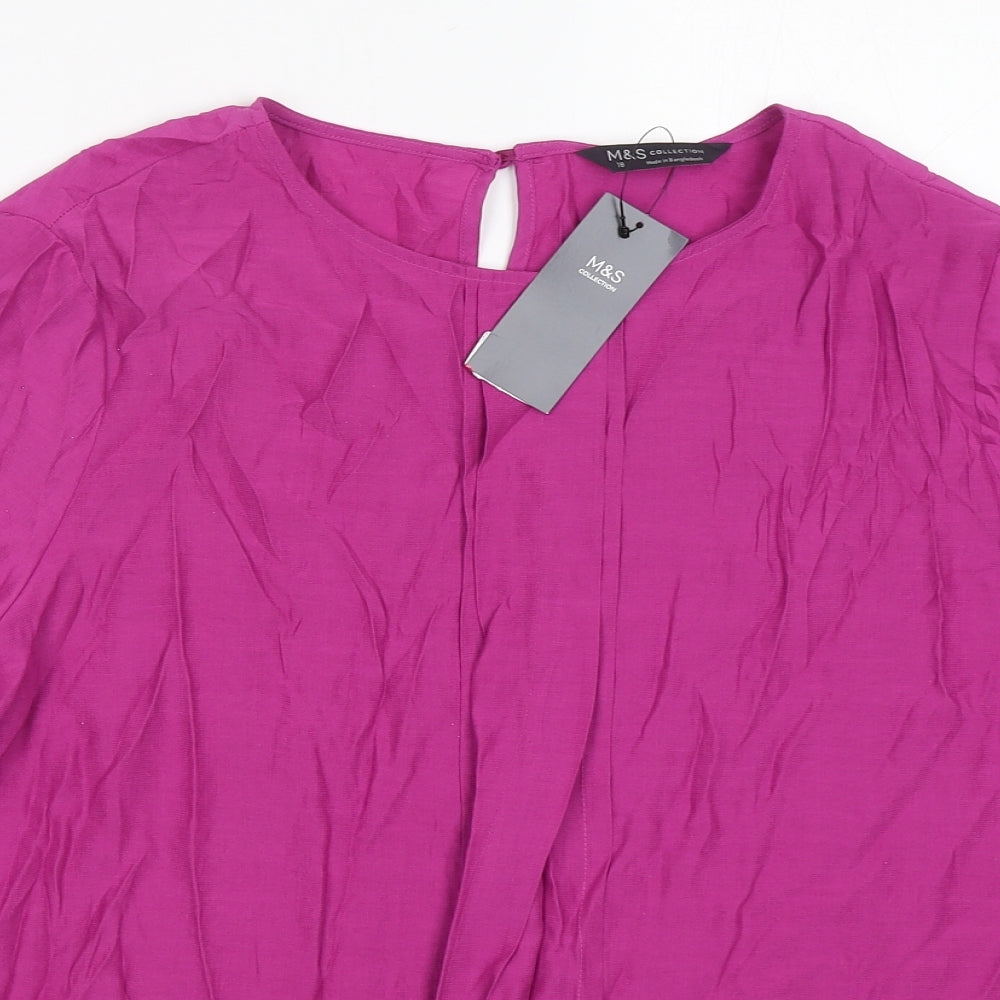 Marks and Spencer Womens Purple  Viscose Basic Blouse Size 18 Round Neck