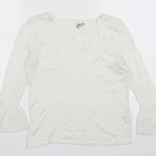 Stradivarius Womens White Round Neck  Viscose Pullover Jumper Size M