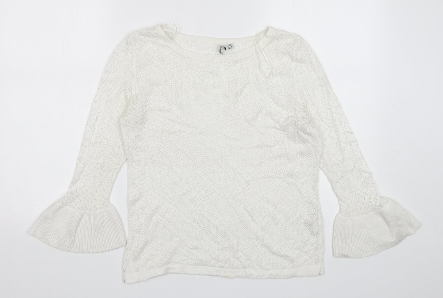 Stradivarius Womens White Round Neck  Viscose Pullover Jumper Size M