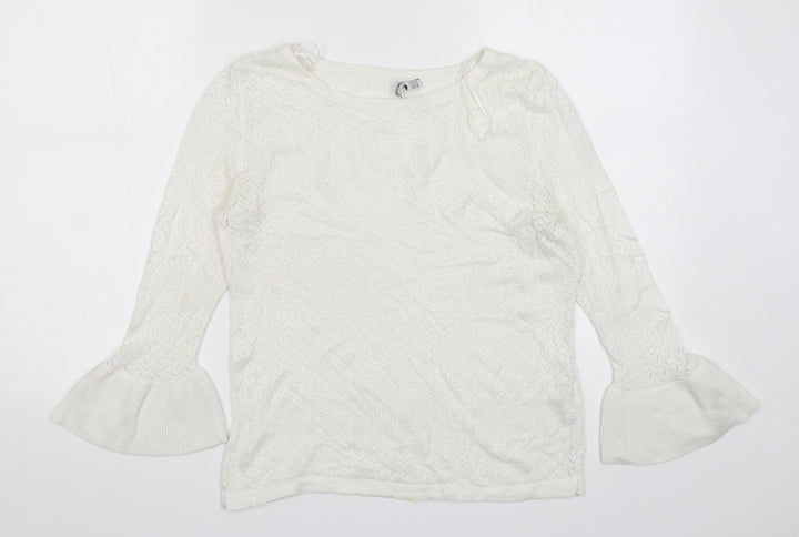 Stradivarius Womens White Round Neck  Viscose Pullover Jumper Size M