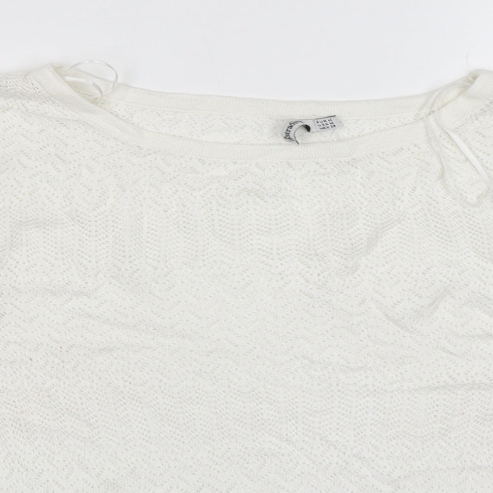 Stradivarius Womens White Round Neck  Viscose Pullover Jumper Size M