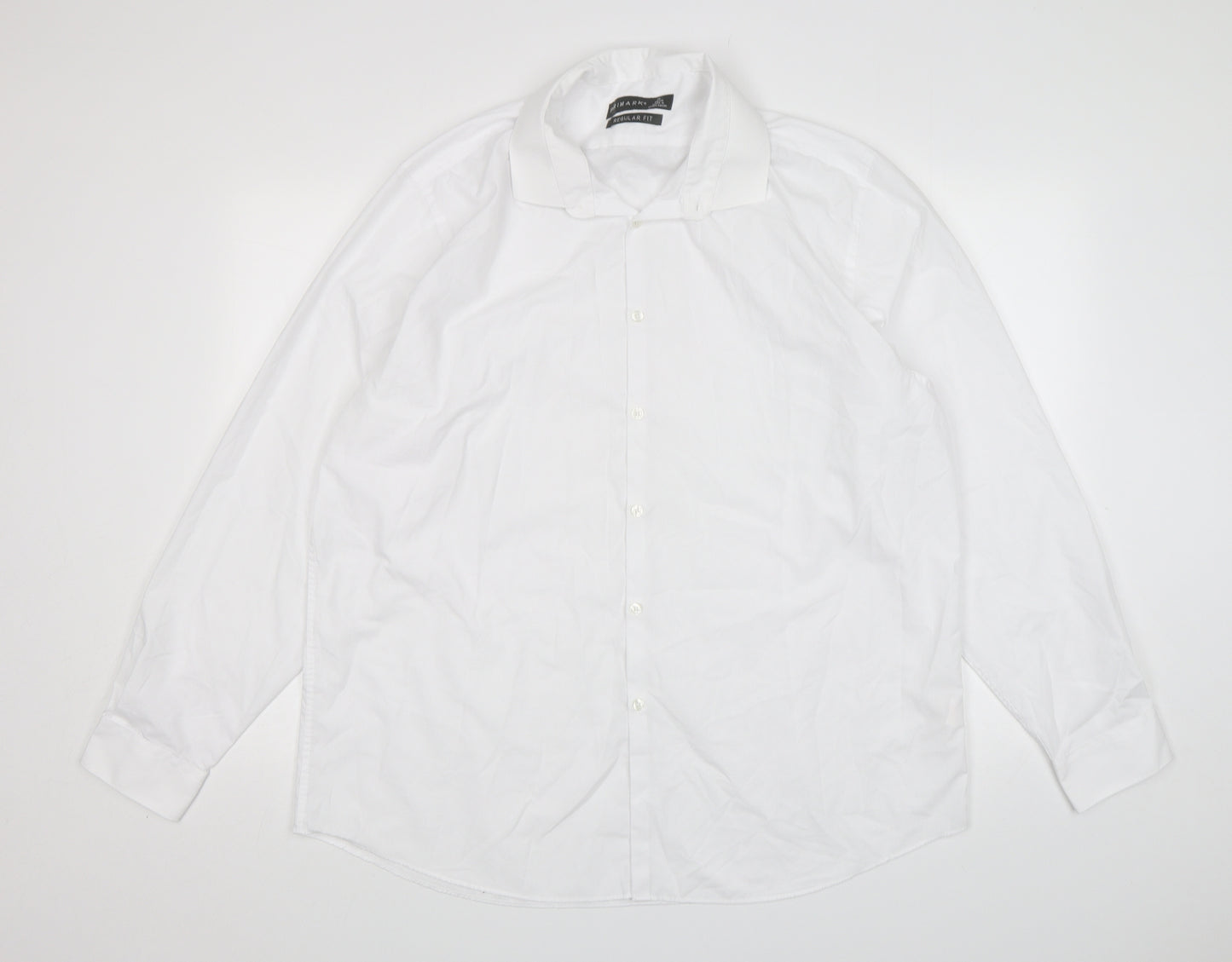 Primark Mens White  Polyester  Dress Shirt Size 18 Collared Button