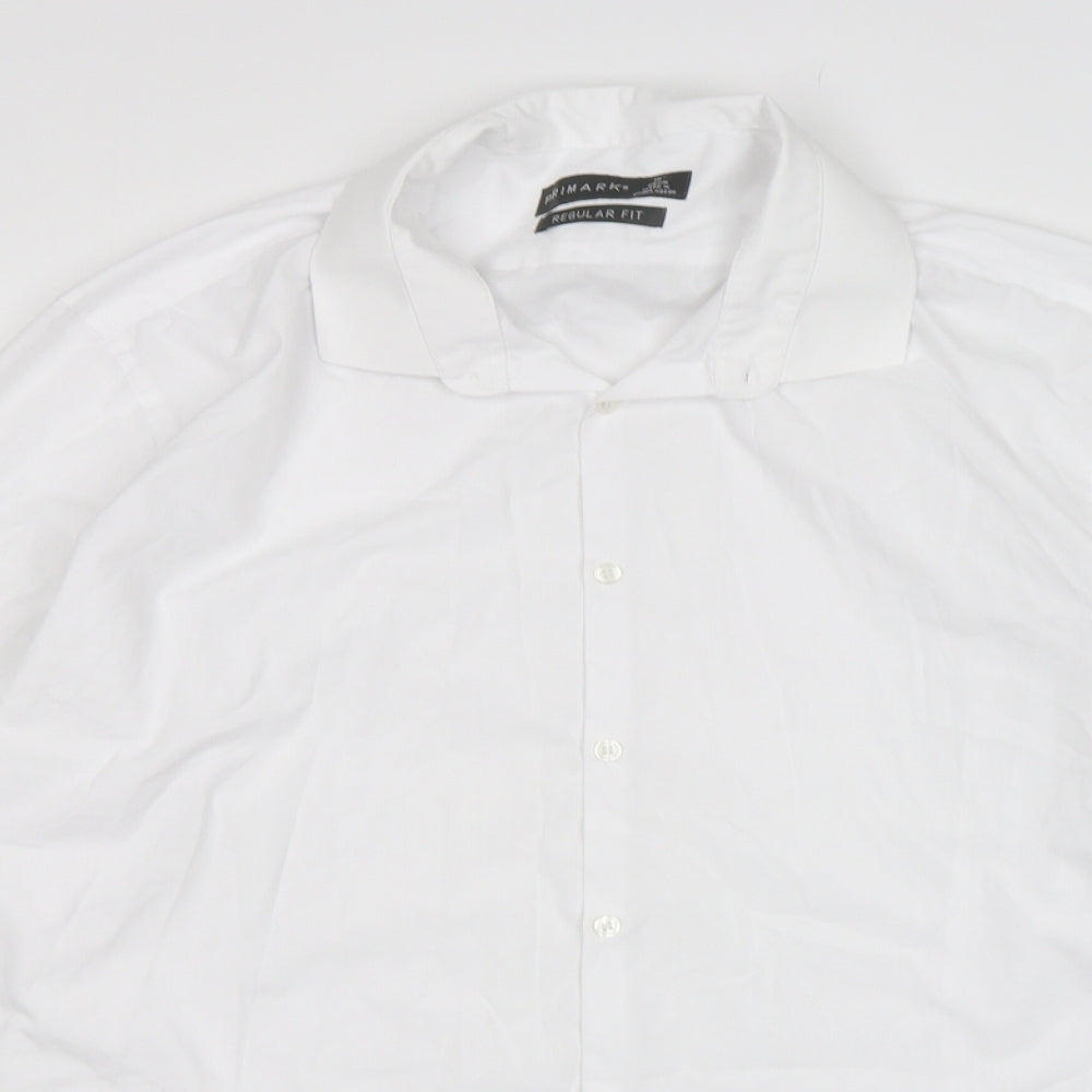 Primark Mens White  Polyester  Dress Shirt Size 18 Collared Button