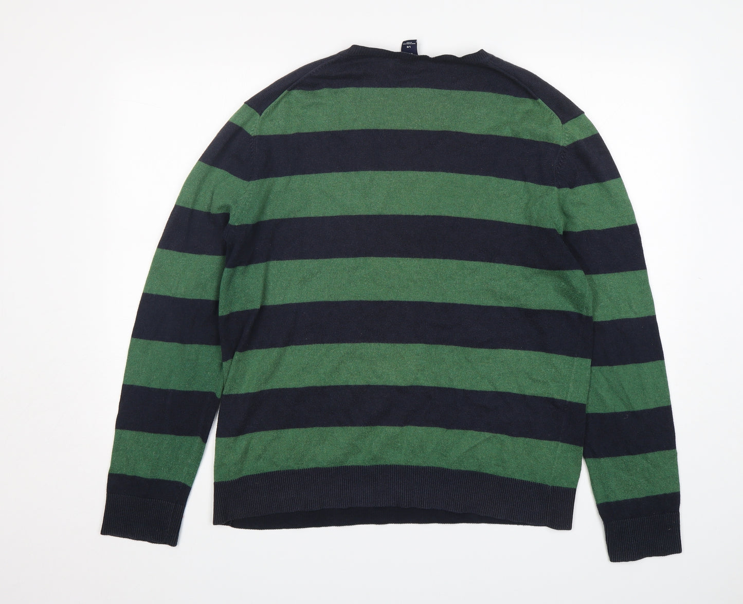 Gap Mens Green V-Neck Striped Cotton Pullover Jumper Size L