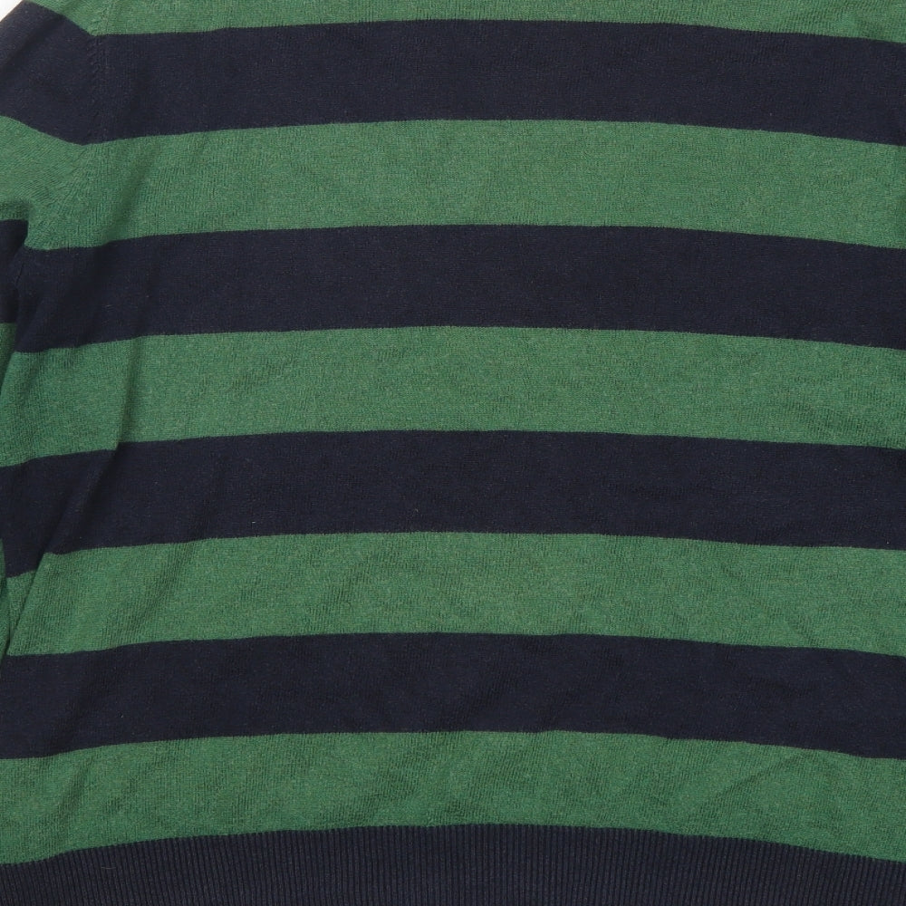 Gap Mens Green V-Neck Striped Cotton Pullover Jumper Size L