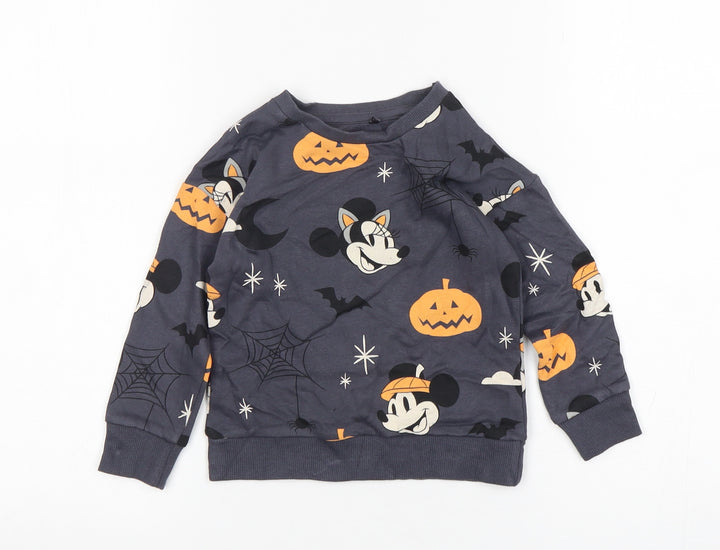 George Boys Grey Geometric Cotton Pullover Jumper Size 12-18 Months Pullover - Mickey and Friends