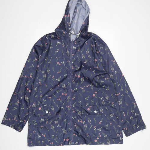 Anne De Lancay Womens Blue Floral  Windbreaker Jacket Size L  Zip