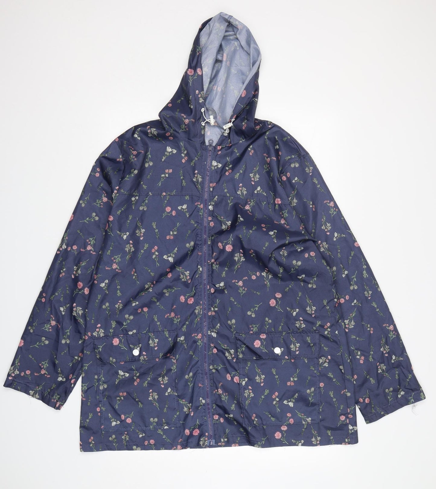 Anne De Lancay Womens Blue Floral  Windbreaker Jacket Size L  Zip