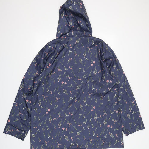 Anne De Lancay Womens Blue Floral  Windbreaker Jacket Size L  Zip