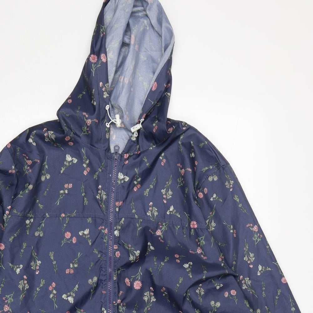 Anne De Lancay Womens Blue Floral  Windbreaker Jacket Size L  Zip