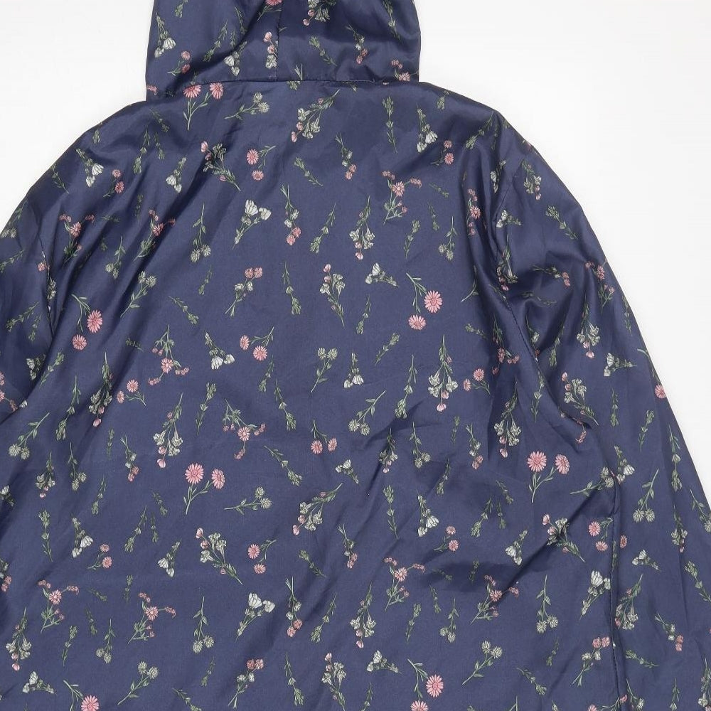 Anne De Lancay Womens Blue Floral  Windbreaker Jacket Size L  Zip
