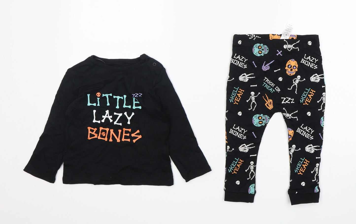George Boys Black Geometric Cotton  Pyjama Set Size 12-18 Months  Pullover - Halloween
