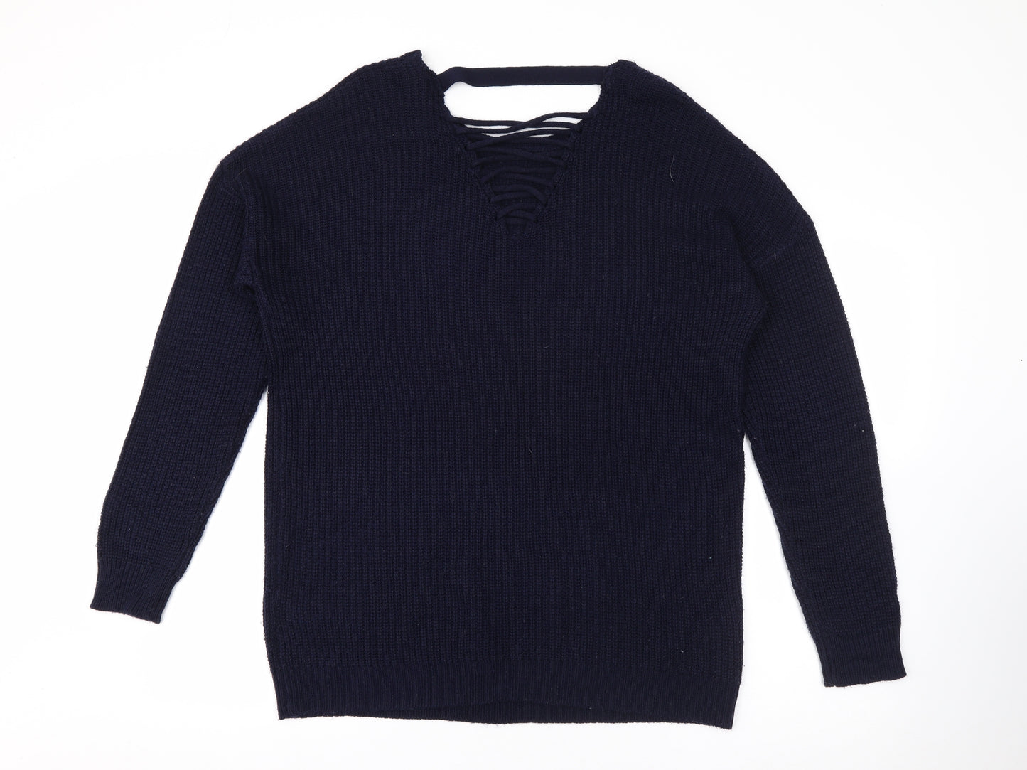 Yours Womens Blue Crew Neck  Acrylic Pullover Jumper Size 16
