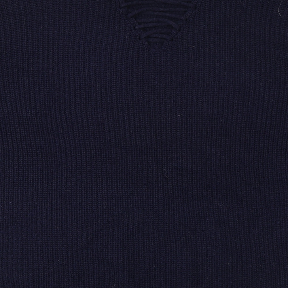Yours Womens Blue Crew Neck  Acrylic Pullover Jumper Size 16