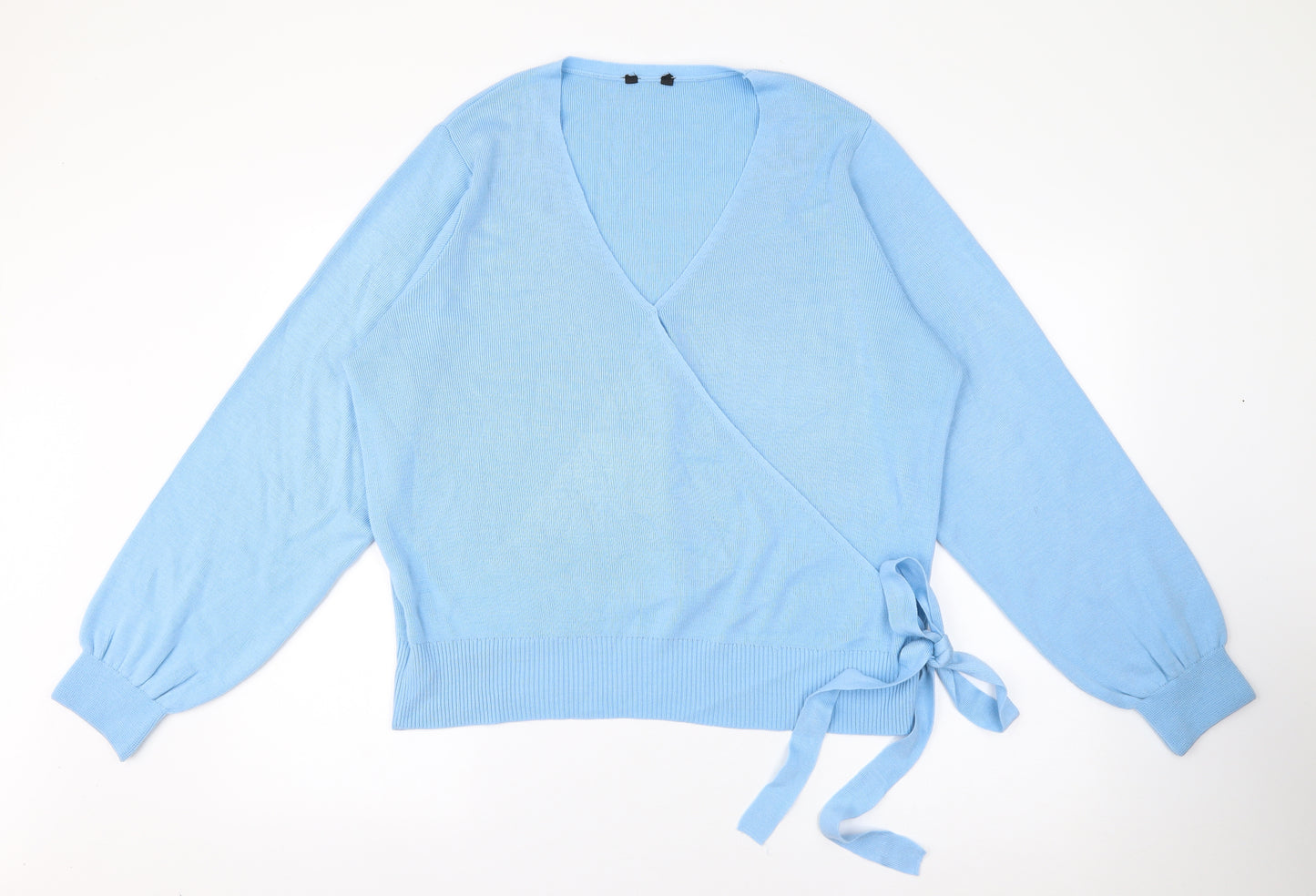 M&Co Womens Blue V-Neck  Acrylic Pullover Jumper Size 14