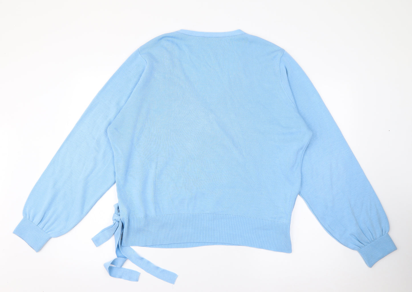 M&Co Womens Blue V-Neck  Acrylic Pullover Jumper Size 14
