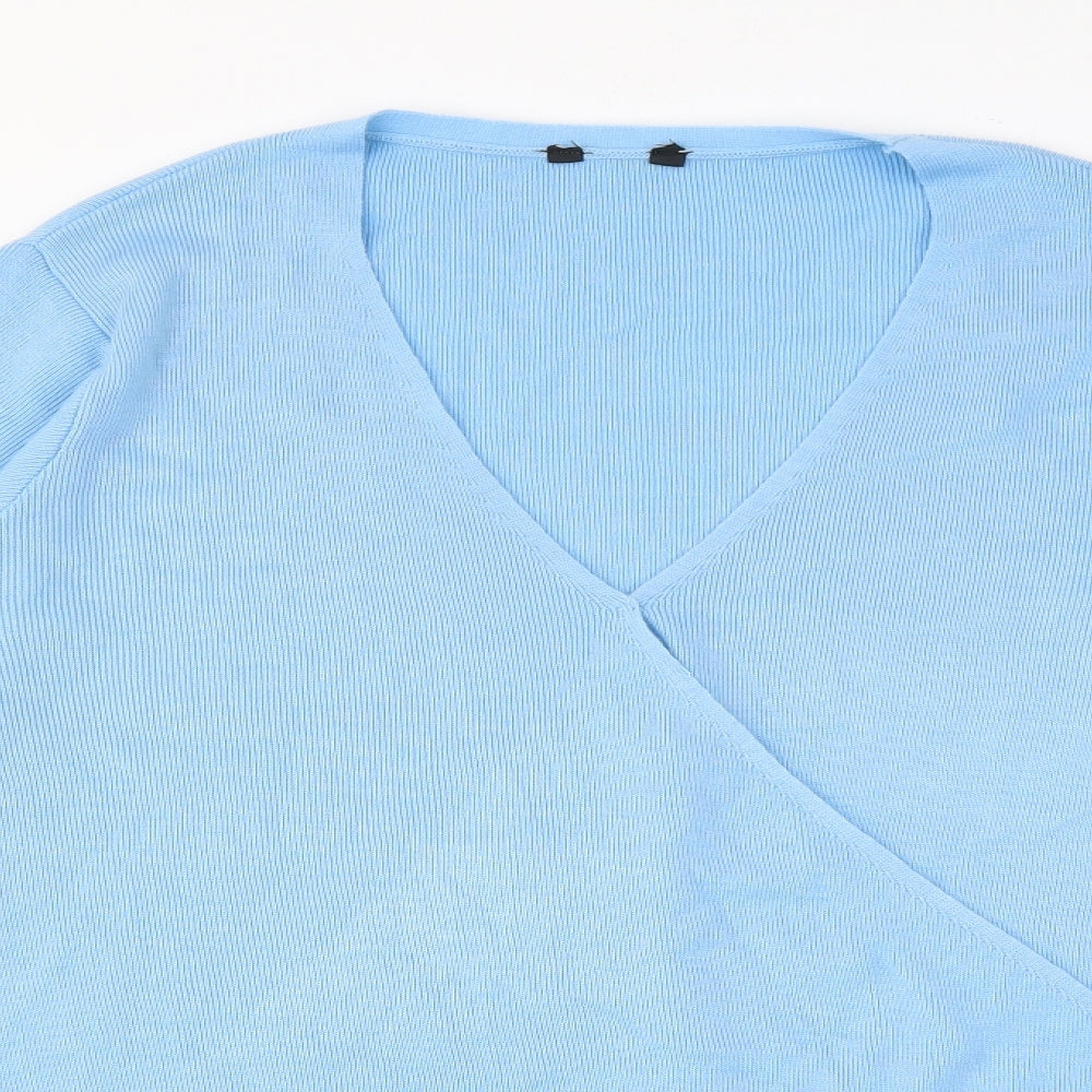 M&Co Womens Blue V-Neck  Acrylic Pullover Jumper Size 14