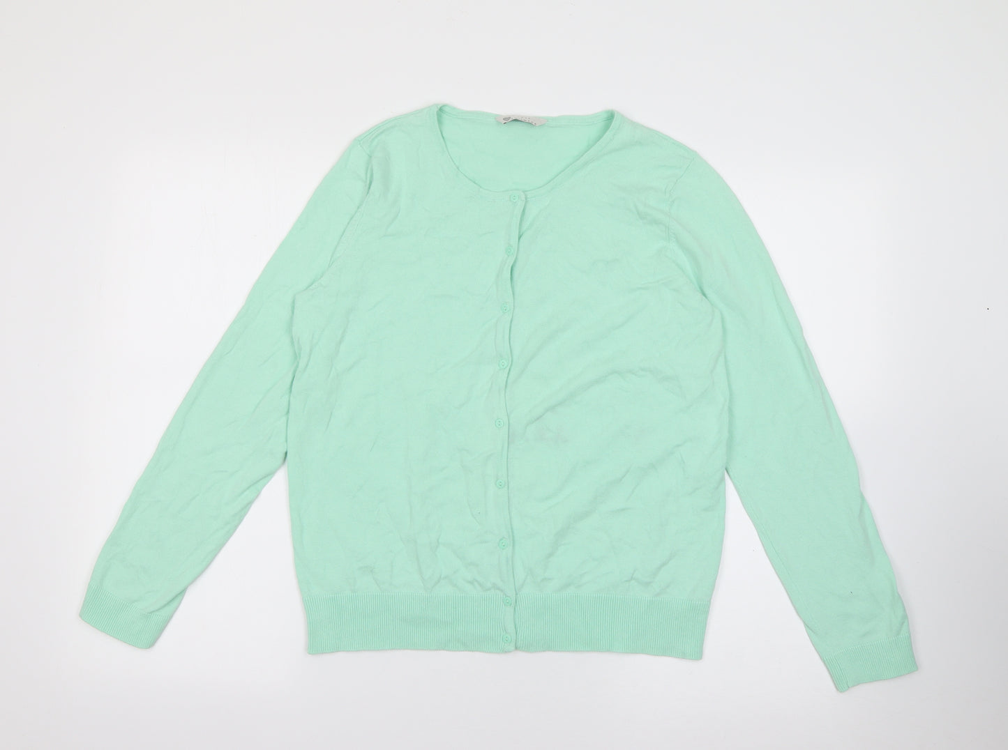 Love Knitwear Womens Green Round Neck  Cotton Cardigan Jumper Size 16