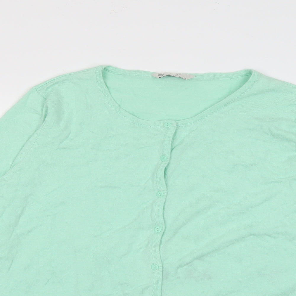 Love Knitwear Womens Green Round Neck  Cotton Cardigan Jumper Size 16
