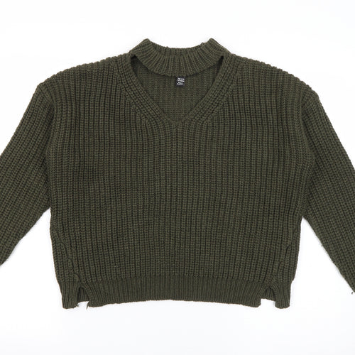 New Look Girls Green V-Neck  Acrylic Pullover Jumper Size 12-13 Years